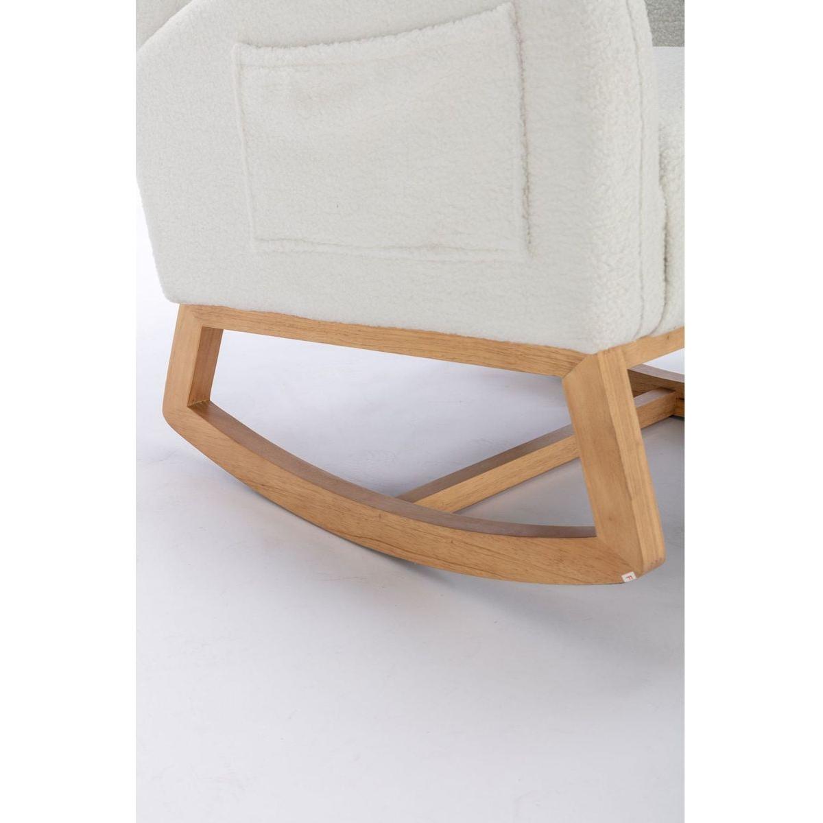 Teddy Fabric Rocking Chair With Packet Wood Legs,Ivory