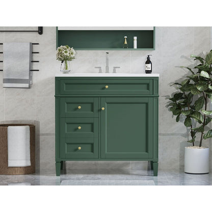 36" Bathroom Vanity with Top Sink, Modern Bathroom Storage Cabinet with 2 Drawers and a Tip-out Drawer, Single Sink Bathroom Vanity