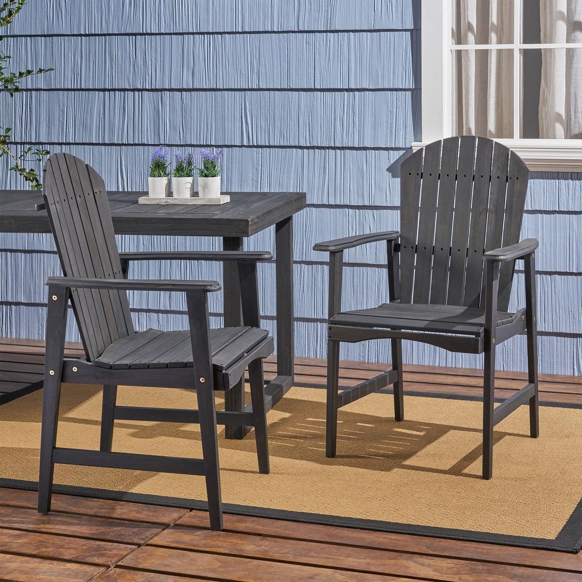 Outdoor Weather Resistant Acacia Wood Adirondack Dining Chairs (Set of 2), Dark Gray Finish