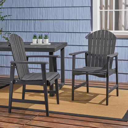 Outdoor Weather Resistant Acacia Wood Adirondack Dining Chairs (Set of 2), Dark Gray Finish