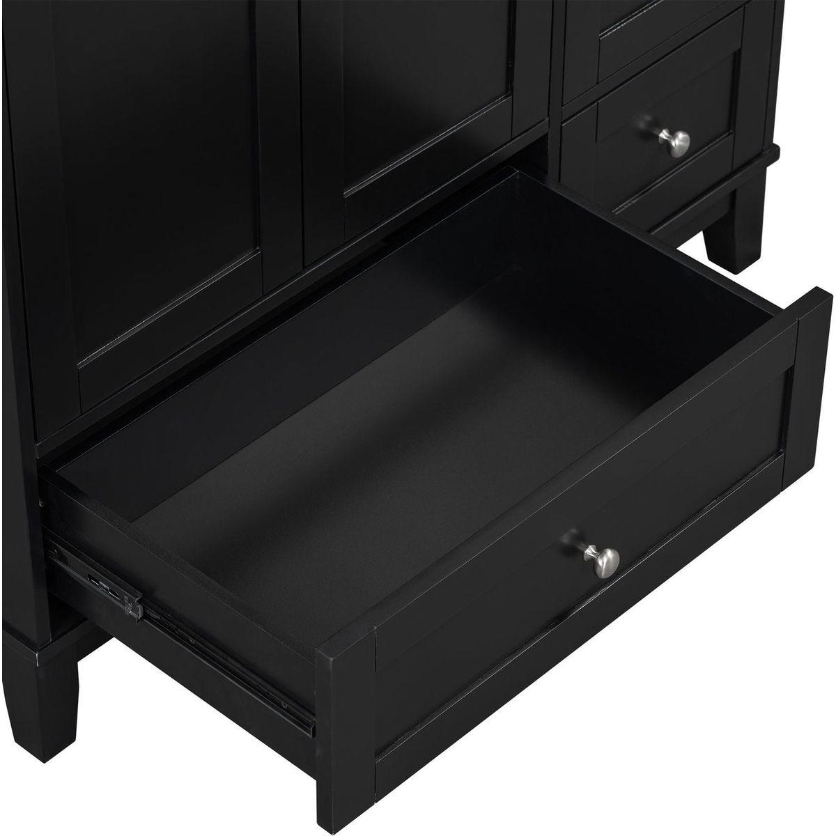 36 Inch Modern Bathroom Vanity with USB Charging, Two Doors and Three Drawers Bathroom Storage Vanity Cabinet, Small Bathroom Vanity cabinet with single sink, Black - Faucets Not Included