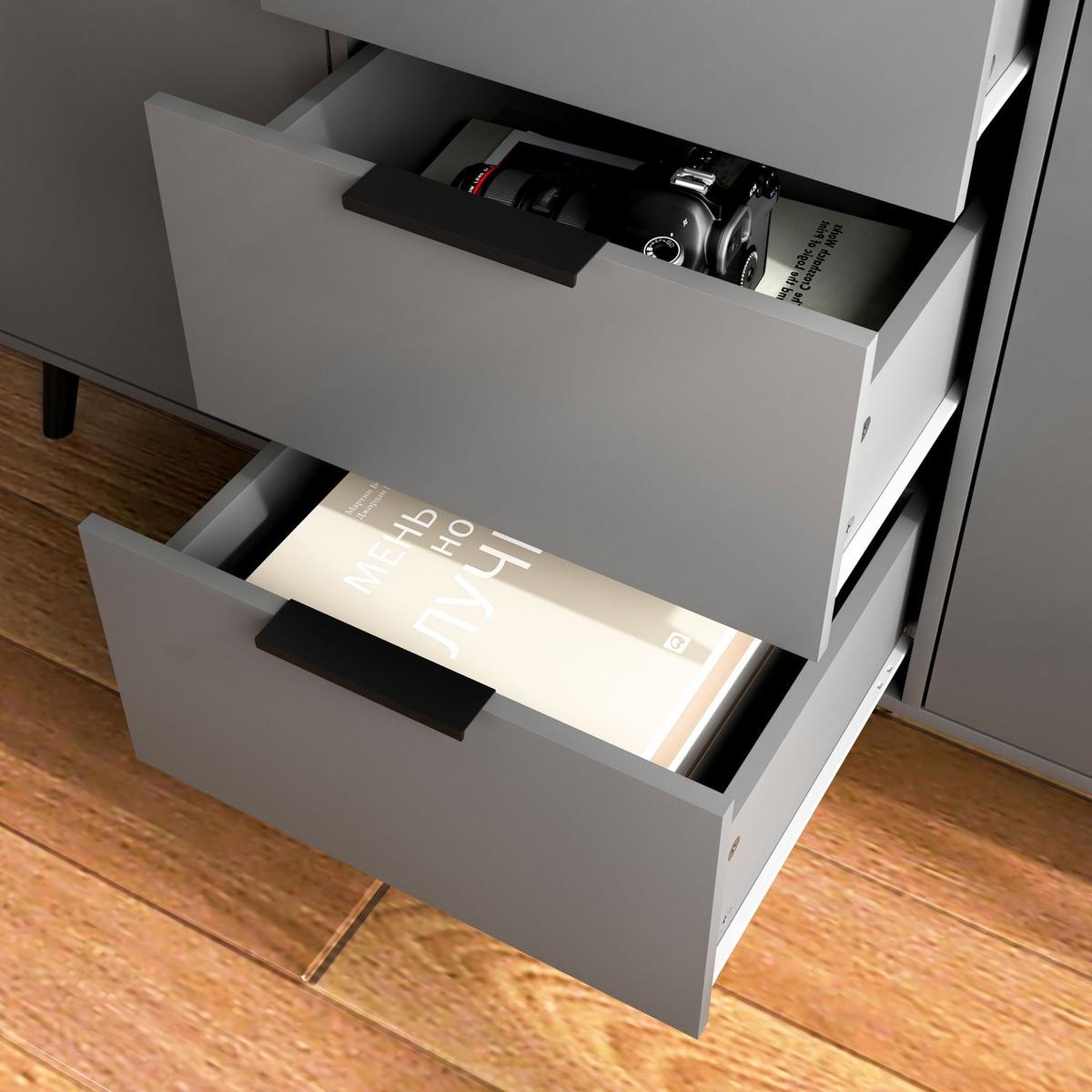 Sideboard Buffet Cabinet with Storage, Wood Coffee Bar Cabinet, 47.2" Kitchen Cabinet with 3 Drawers & 2 Doors, Kitchen Buffet Cabinet Cupboard Gray