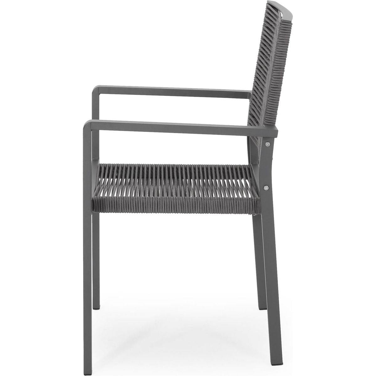 Outdoor Modern Aluminum Dining Chair with Rope Seat (Set of 2), Gray and Dark Gray - Streamdale Furniture