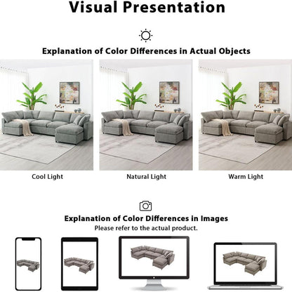 130x65" Modern Modular Cloud Sofa Bed, 6 Seat Chenille Sectional Couch Set with Ottoman,Free Combination,Convertible U Shaped Sleeper Sofa for Living Room, Apartment, 3 Colors