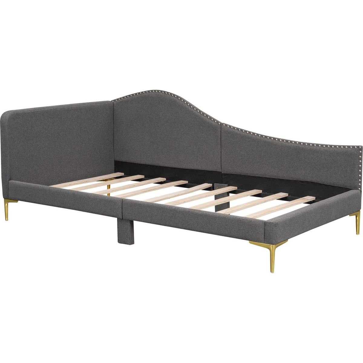 Twin Size Upholstered Daybed with Headboard and Armrest, Support Legs, Grey