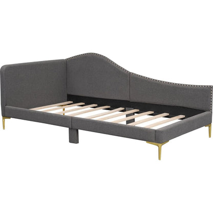 Twin Size Upholstered Daybed with Headboard and Armrest, Support Legs, Grey