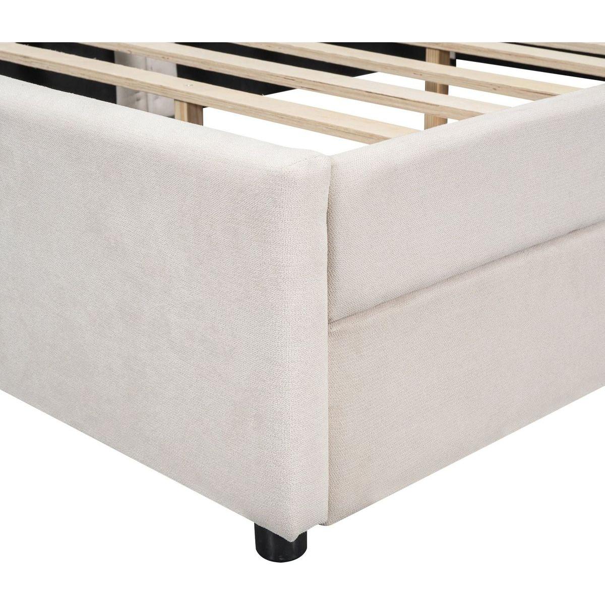 Full Size Upholstered Platform Bed with USB and 2 Drawers, Beige
