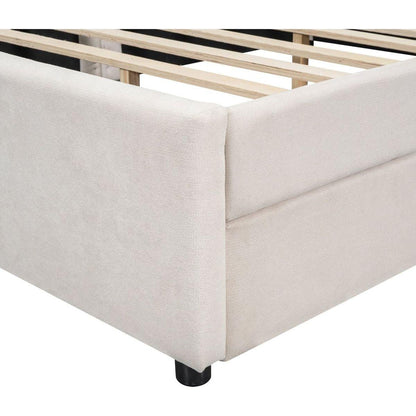 Full Size Upholstered Platform Bed with USB and 2 Drawers, Beige