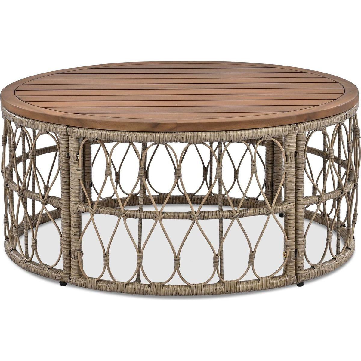 GO Bohemia-inspired 4-Person Outdoor Seating Group With Removable Cushions, Conversation Patio Set With Wood Tabletop, Beige