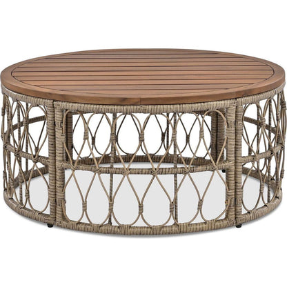 GO Bohemia-inspired 4-Person Outdoor Seating Group With Removable Cushions, Conversation Patio Set With Wood Tabletop, Beige