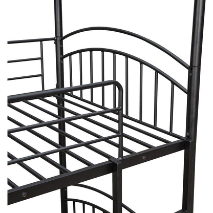 Twin Over Twin Metal Bunk Bed With Slide,Kids House Bed Black