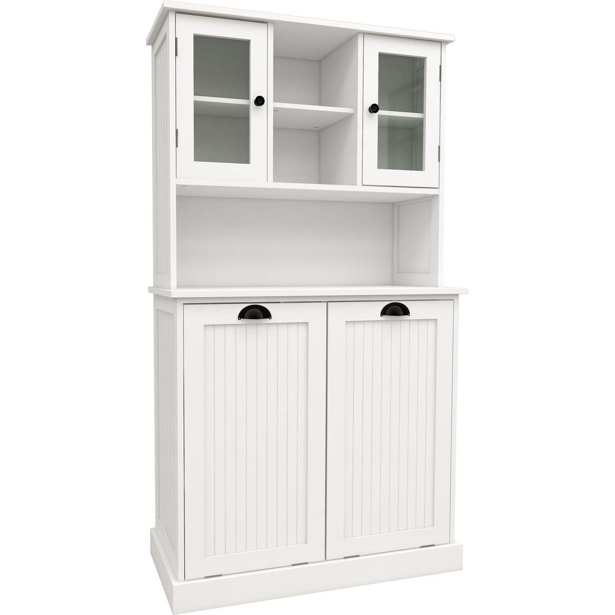 Two-Compartment Tilt-Out Dirty Laundry Basket Tall Bathroom Cabinet with 2 Adjustable Shelves-White