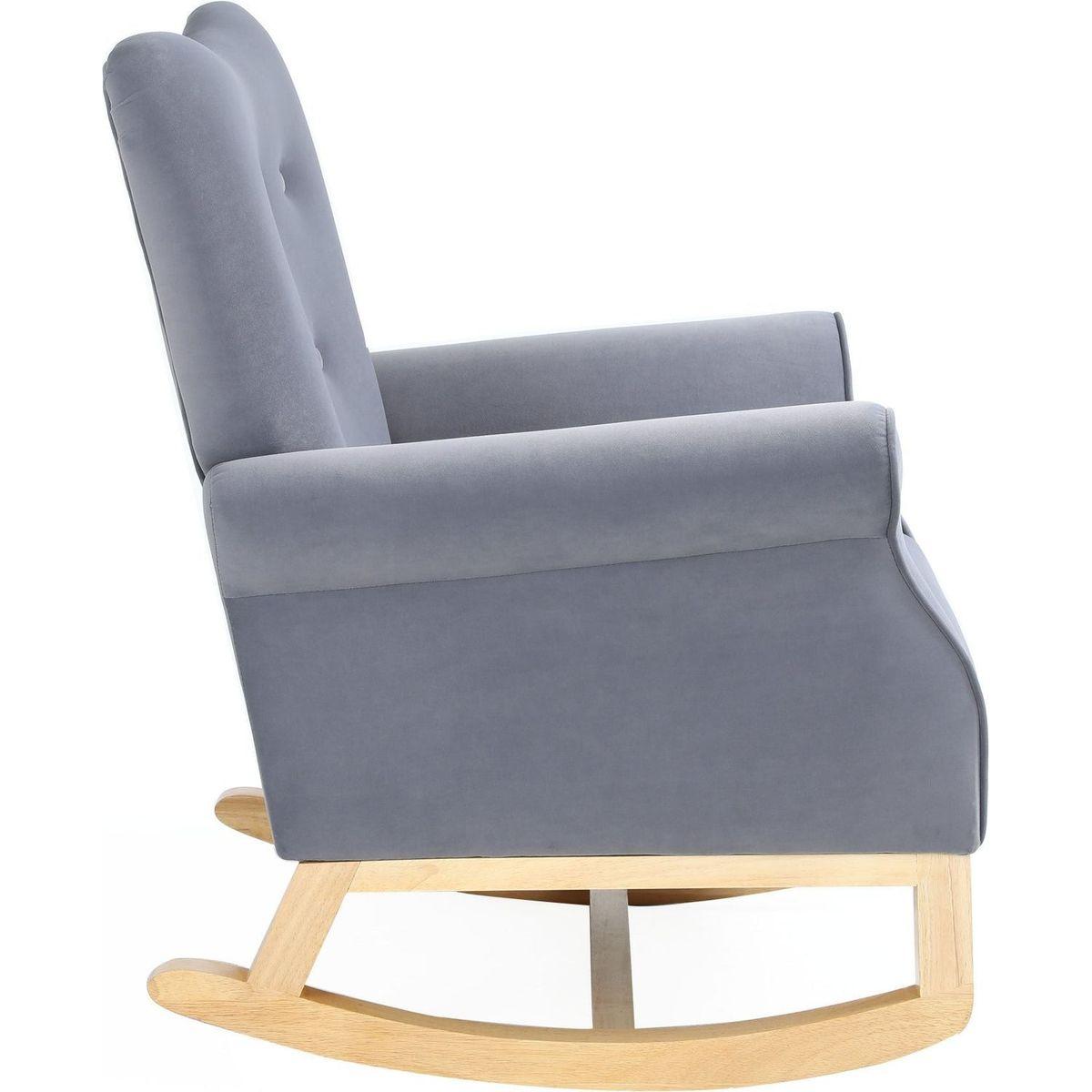 Modern Rocking Chair, Upholstered Accent Chair for Nursery, Playroom, Bedroom and Living Room, Small Contemporary Rocker, Kids Cushioned Arm Chair, Grey