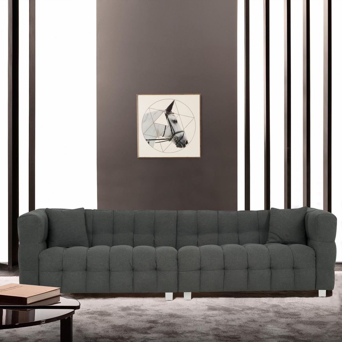 inch gray teddy velvet sofa with two throw pillows in living room Bedroom apartment sofa supported by hardware feet