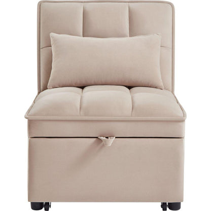 4 in1 Multi-Function Single Sofa Bed with Storage Pockets,Tufted Single Pull-out Sofa Bed with Adjustable Backrest and Pillows, Convertible Chaise Lounge,Taupe