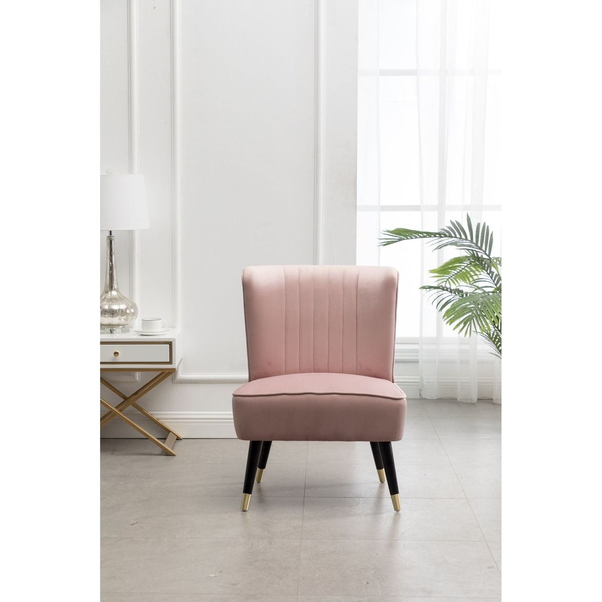 Elon Contemporary Velvet Upholstered Accent Chair, Pink