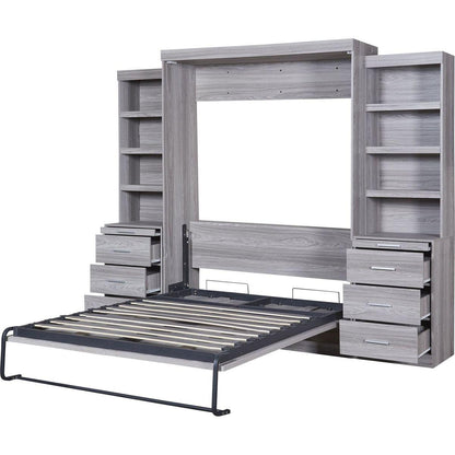 Full Size Murphy Bed with Storage Shelves and Drawers, Gray