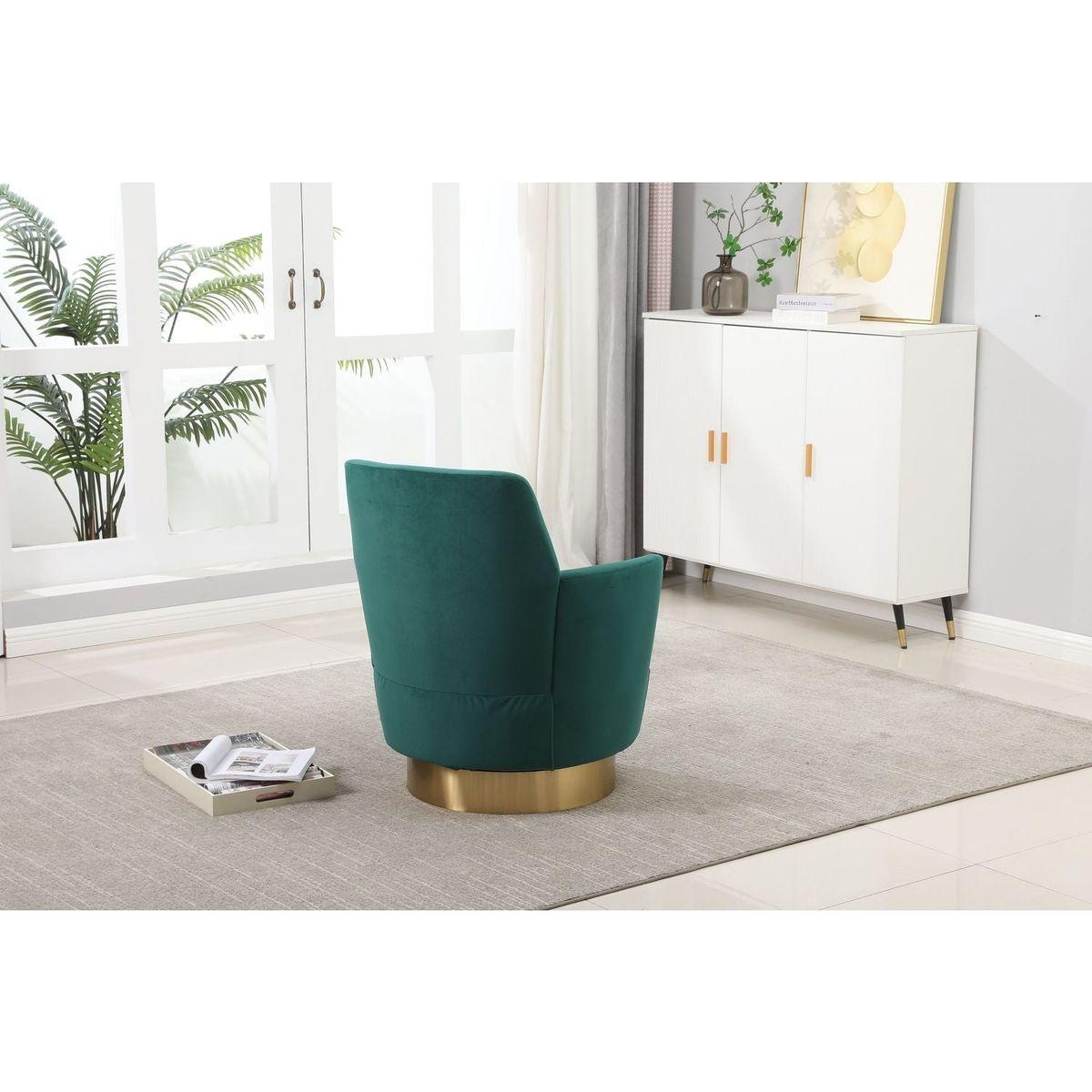 Velvet Swivel Barrel Chair, Swivel Accent Chairs Armchair for Living Room, Reading Chairs for Bedroom Comfy, Round Barrel Chairs with Gold Stainless Steel Base (Emerald)