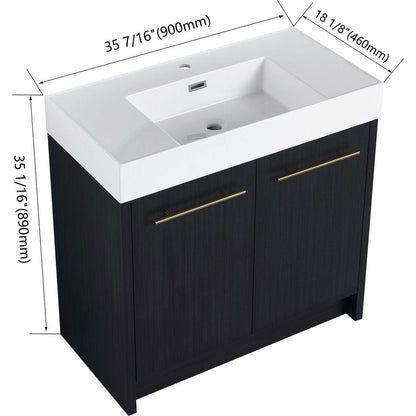 36 Inch Freestanding Bathroom Vanity with Resin Sink, With Soft Closing Door, KD-Package