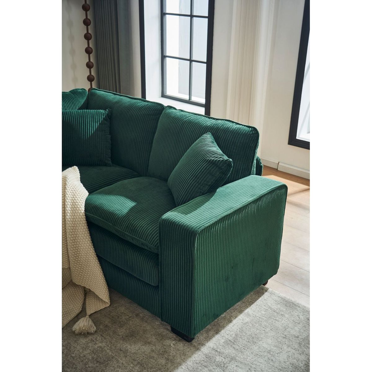 Modern U Shaped 6-seat Sectional Sofa Couch with one Ottoman and three toss pillows, Modular Sofa for Living Room,Corduroy sofa