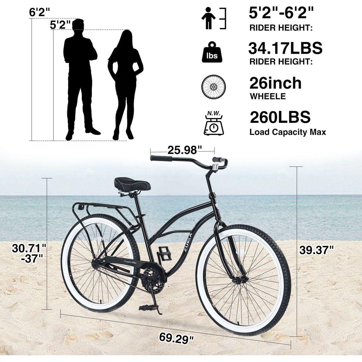 Single Speed Bicycles 26"Inch,Steel Frame, Wide Wheels for Stability, Rear Coaster Brakes,Multiple Colors Men's Beach Cruiser Bike