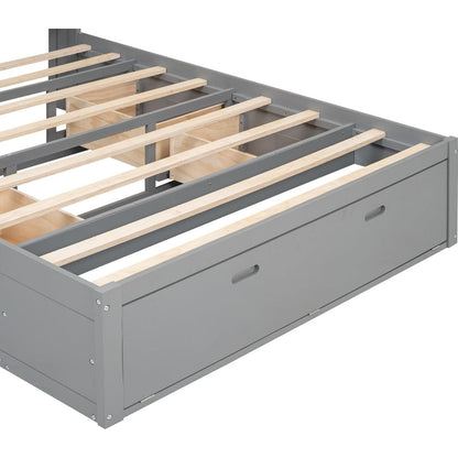 Wood Queen Size Platform Bed with Storage Headboard, shoe rack and 4 drawers,Gray