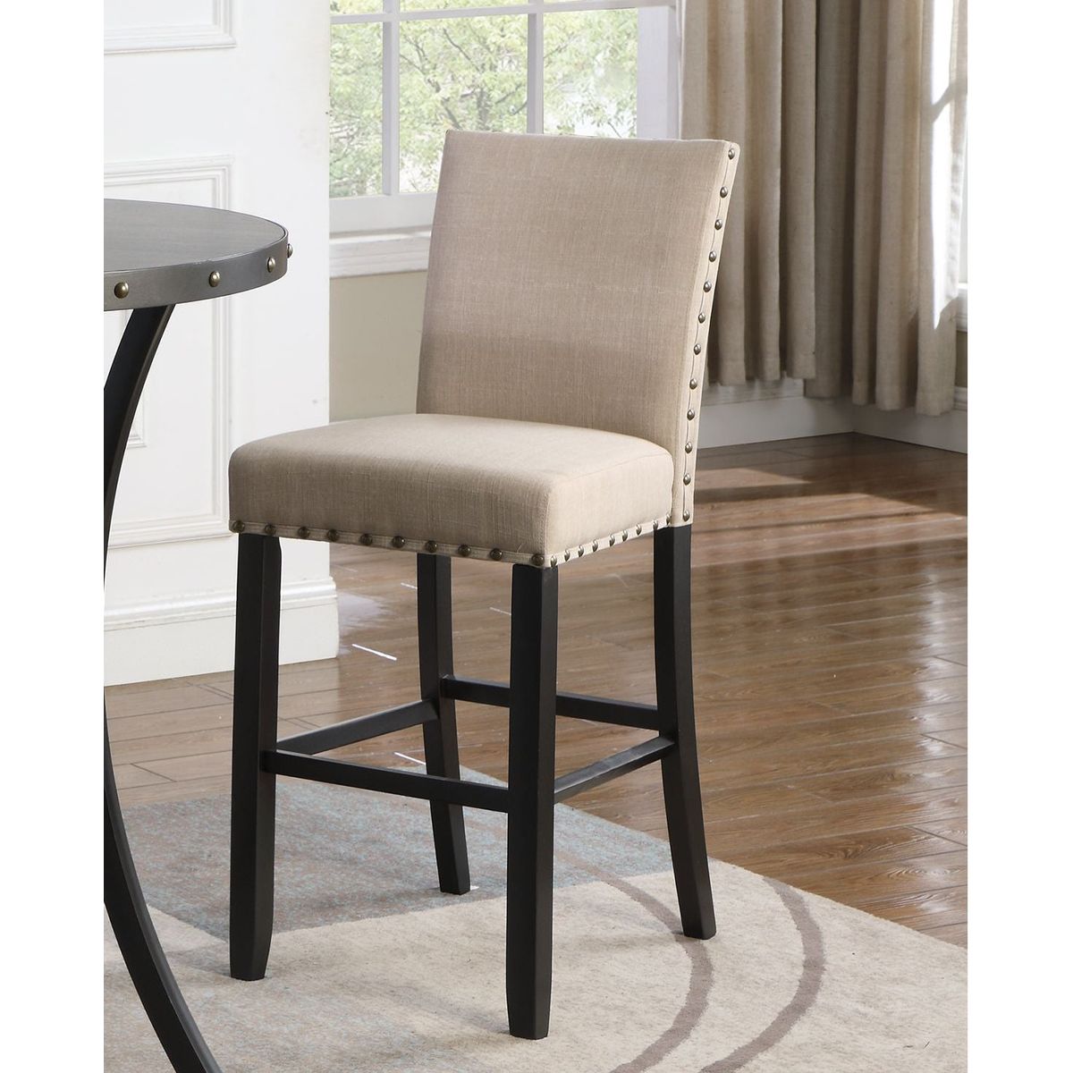 Biony Fabric Bar Stools with Nailhead Trim, Set of 2, Tan