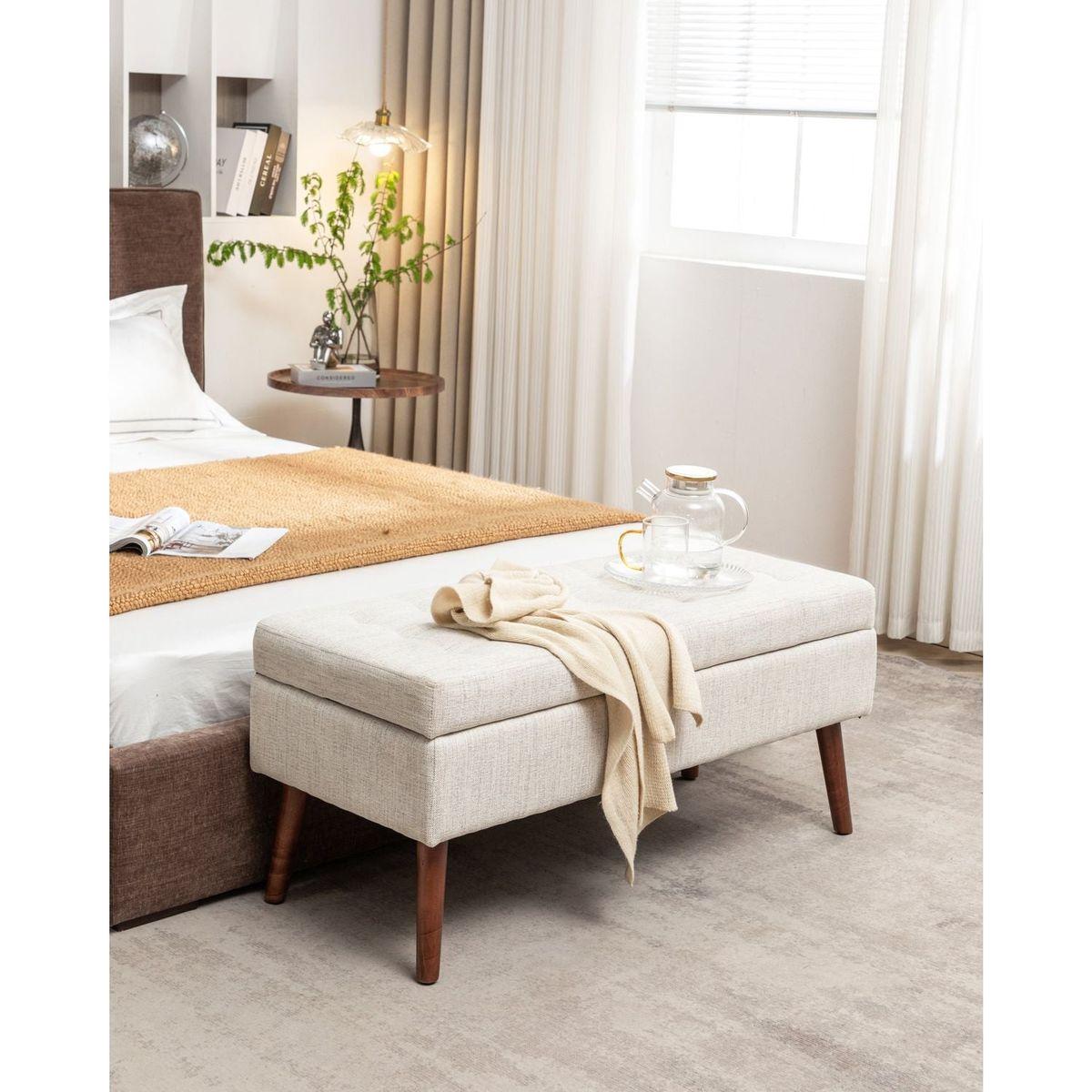 Storage Bench with Storage Bench for Bedroom End of Bed Bench Foot of Bed Bench Entryway Bench Storage Ottoman Bench 43.7" W x 18.1" D Off White Bench
