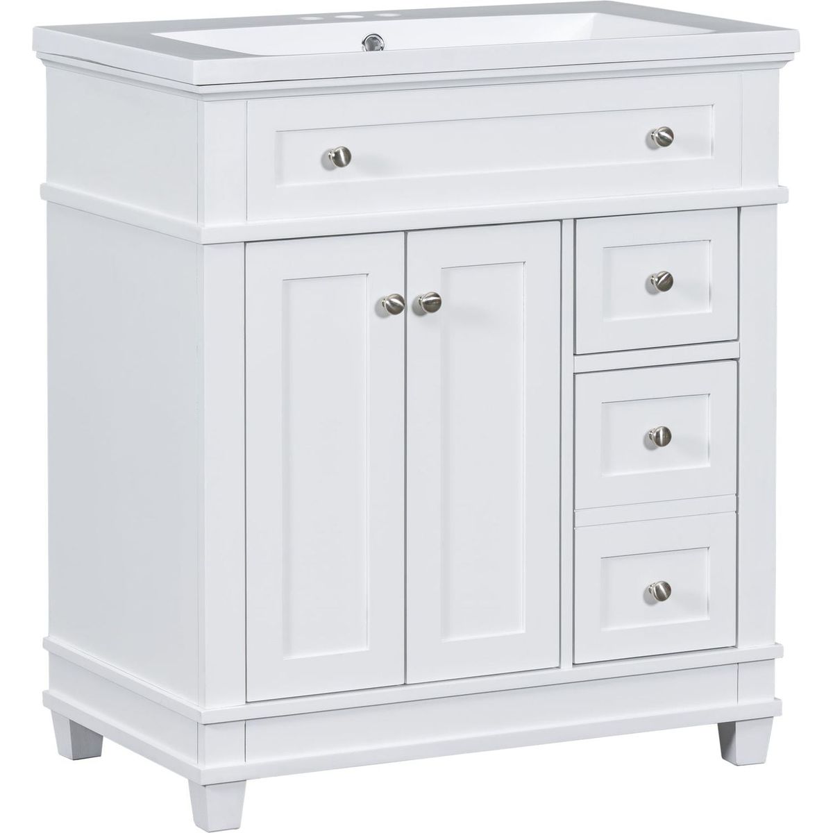 30" Bathroom Vanity Cabinet with Sink Combo Set, Undermount Resin Sink, Free Standing Vanity Set with 2 Drawers& Soft Closing Doors, Solid Wood Frame Bathroom Cabinet, White