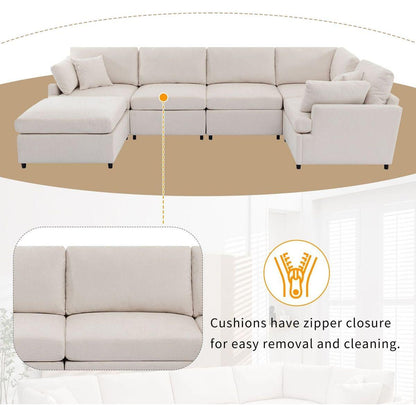Modern Large U-Shape Sectional Sofa, with Removable Ottomans for Living Room (6-Seater)