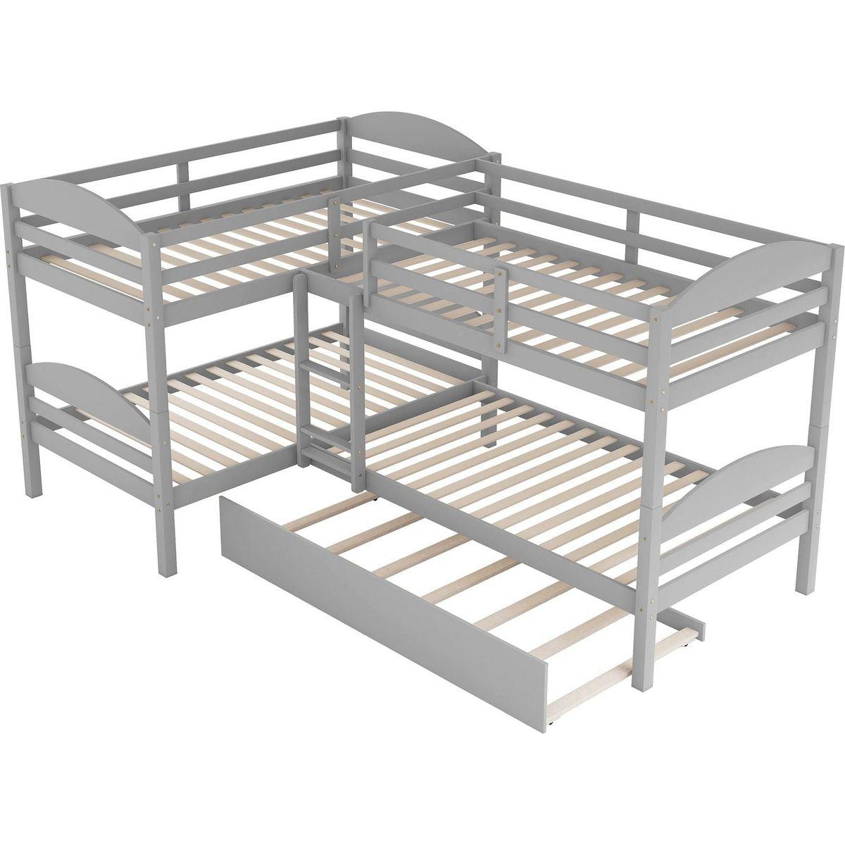 Twin L-Shaped Bunk bed with Trundle-Gray{O