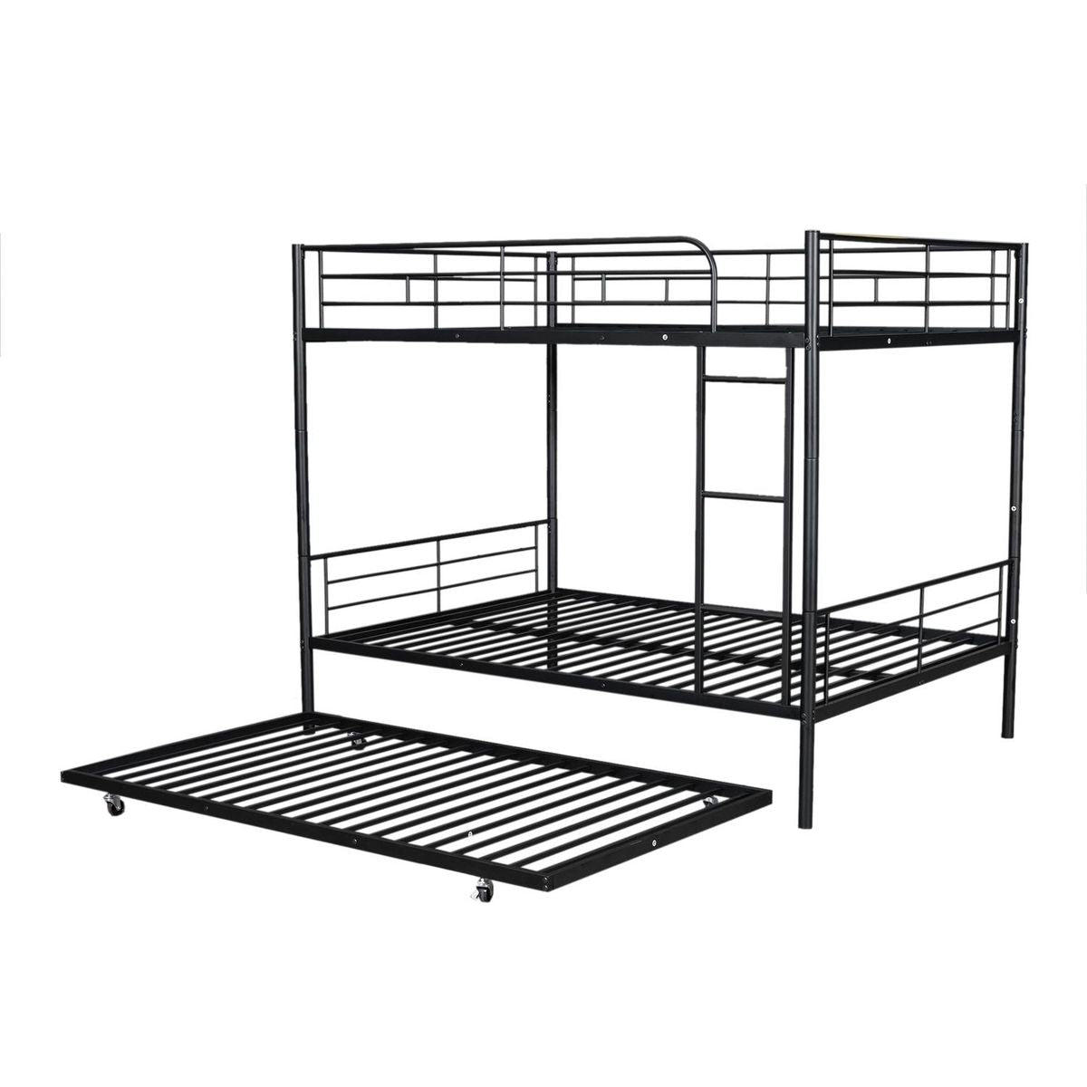 Full Over Full Metal Bunk Bed with Trundle, Black