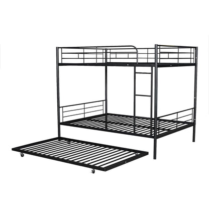 Full Over Full Metal Bunk Bed with Trundle, Black