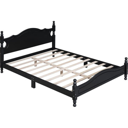 Queen Size Wood Platform Bed Frame,Retro Style Platform Bed with Wooden Slat Support,Black