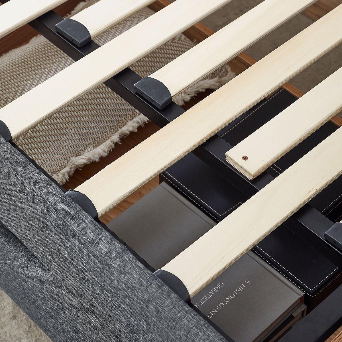 Twin Size Upholstery Daybed with Trundle Bed and Two Storage Drawers, Flat Arms with Pocket, Extendable Daybed for Bedroom Living Room,Linen Dark Gray