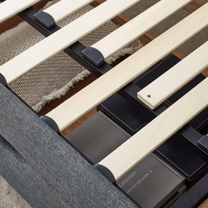 Twin Size Upholstery Daybed with Trundle Bed and Two Storage Drawers, Flat Arms with Pocket, Extendable Daybed for Bedroom Living Room,Linen Dark Gray