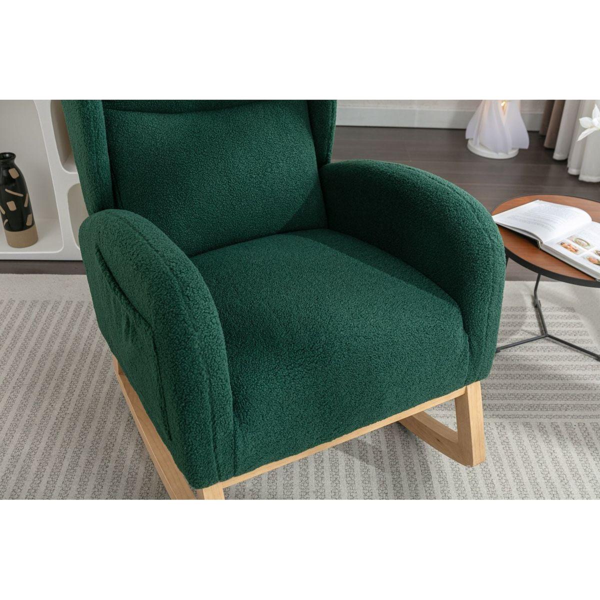 Teddy Fabric Rocking Chair With Packet Wood Legs,Green