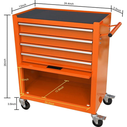 4 DRAWERS MULTIFUNCTIONAL TOOL CART WITH WHEELS-ORANGE