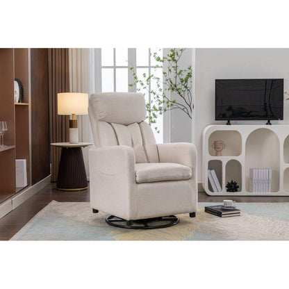 Linen Fabric Swivel Rocking Chair Gilder Chair With Pocket,Beige