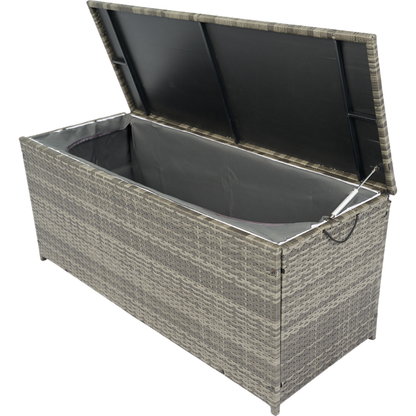 Outdoor Storage Box, 113 Gallon Wicker Patio Deck Boxes with Lid, Outdoor Cushion Storage for Kids Toys, Pillows, Towel Grey Wicker