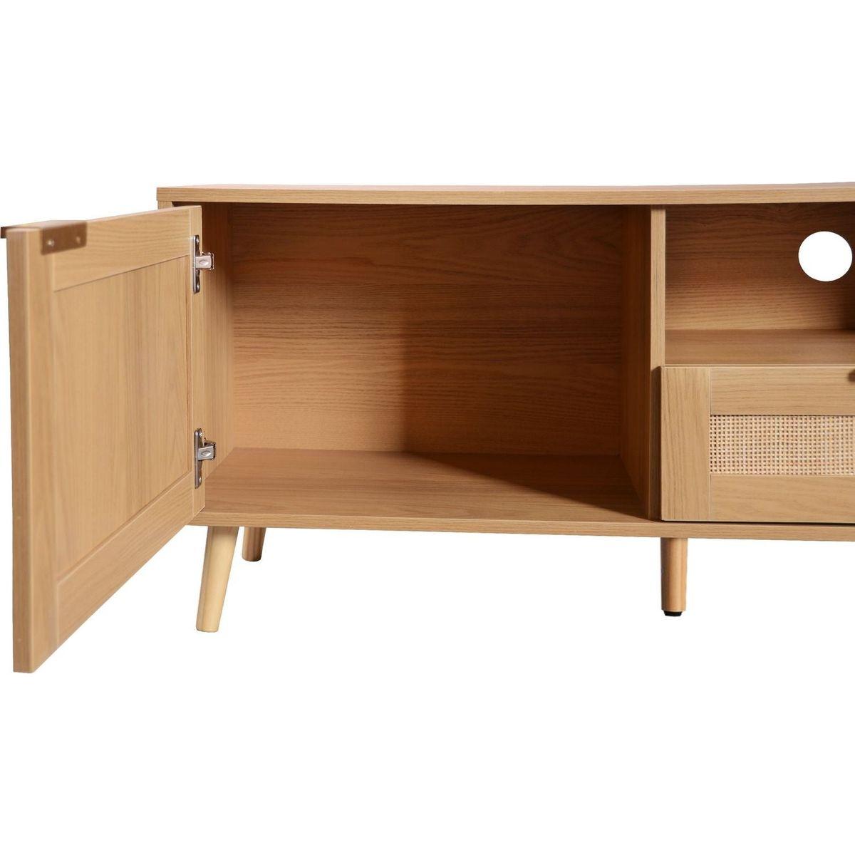 Rattan TV Stand for TVs up to 85", Modern Farmhouse Media Console, Entertainment Center with Solid Wood Legs, TV Cabinet for Living Room,Home Theatre