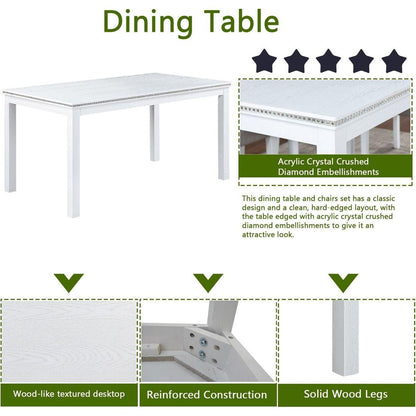 Wooden Dining Rectangular Table with Bench, Kitchen Table with Bench for Small Space, 6 Person Dining Table, White