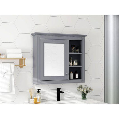 30" x 28" Medicine Cabinet, Wall Mounted Bathroom Storage Cabinet, Modern Bathroom Wall Cabinet with Mirror,Medicine Cabinet, Mirror Cabinet with 3 Open Shelves (Not Include Bathroom Vanity) - Streamdale Furniture