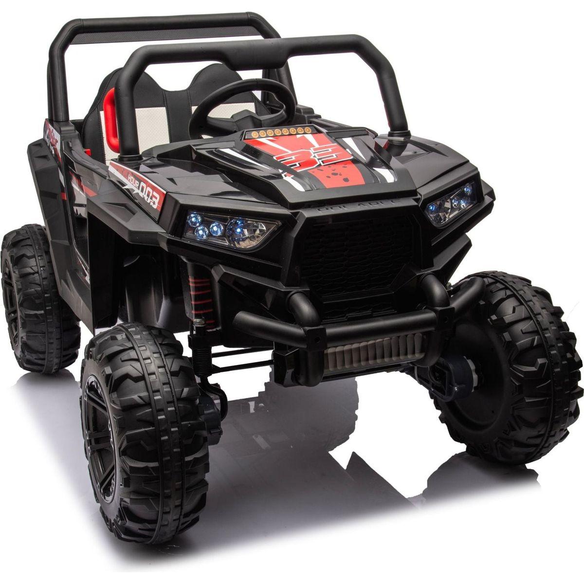 12v7ax2 30wx4 Four-wheel drive leather seat one button start,forward and backward, high and low speed, music, front light, power display, two doors can open, 2.4G R/C, seat belt four wheel absorber