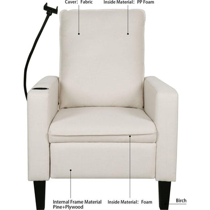 Recliner Chairs for Adults, Adjustable Recliner Sofa with Mobile Phone Holder & Cup Holder, Modern Reclining Chairs Fabric Push Back Recliner Chairs for Living Room, Bedroom, BEIGE