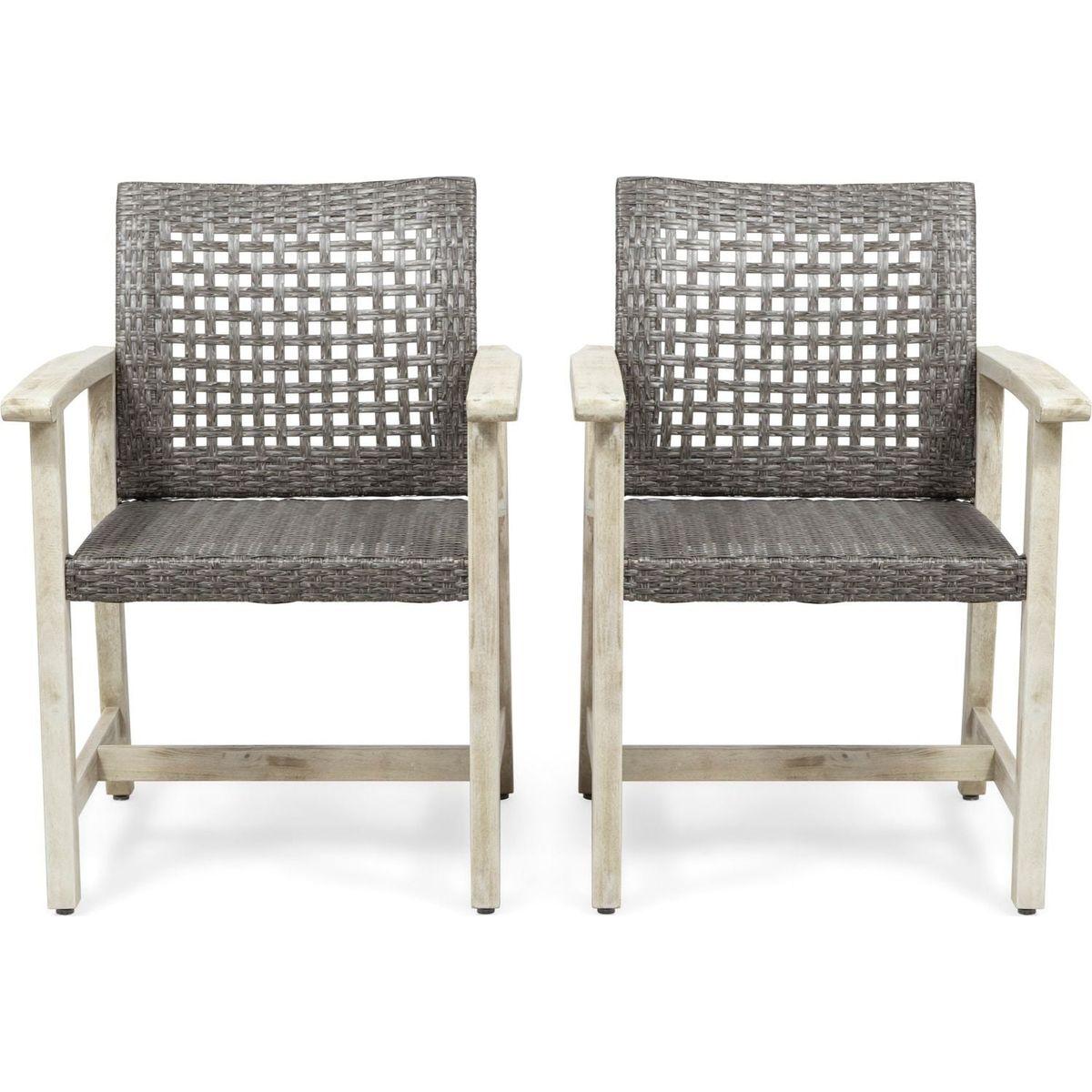 HAMPTON WOOD AND WICKER DINING CHAIR(SET OF 2 )