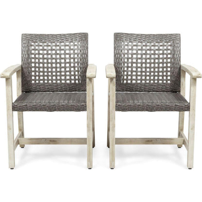 HAMPTON WOOD AND WICKER DINING CHAIR(SET OF 2 )