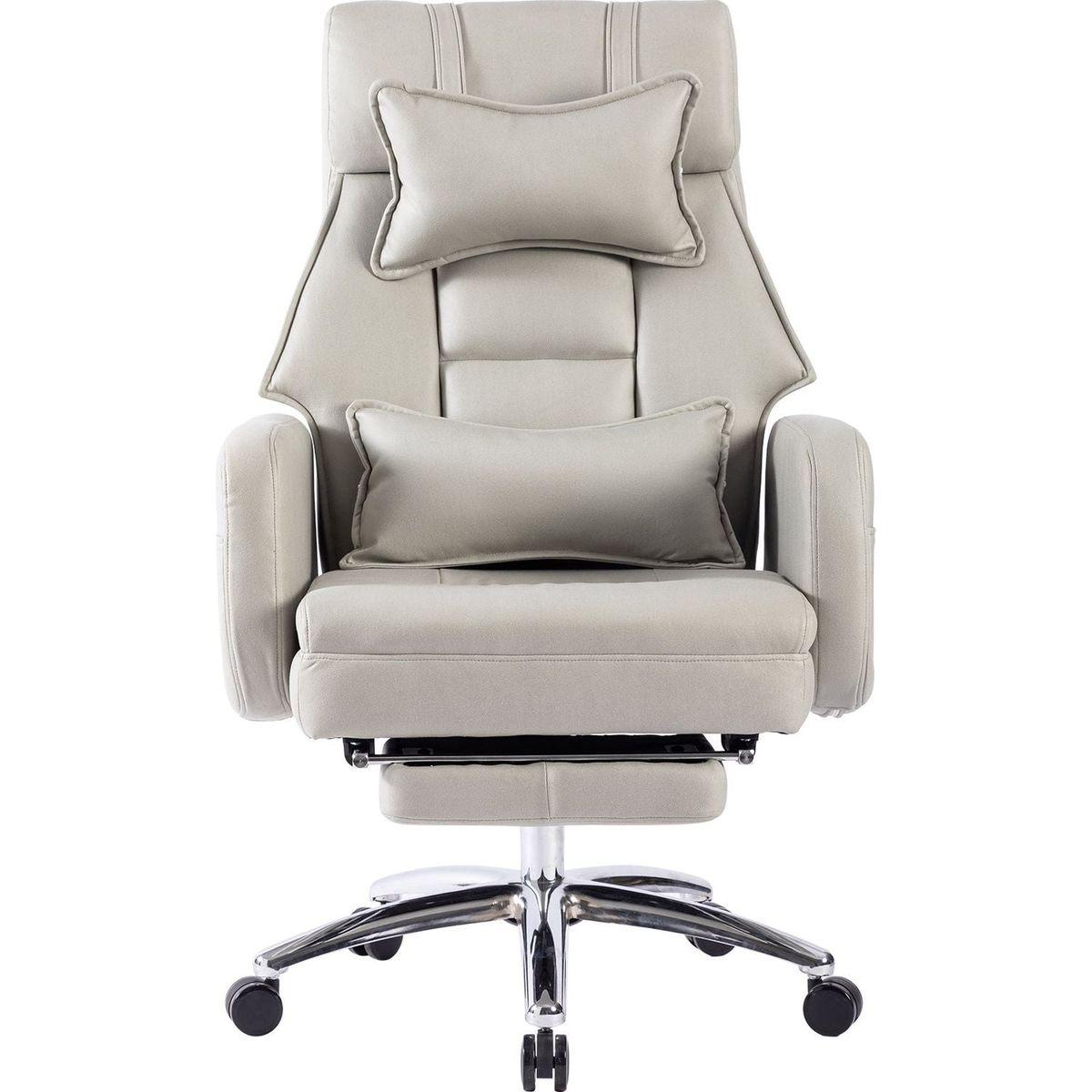 Swivel Ergonomic Office Chair, Technology Leather High Back Office Chair with Lumbar Support Headrest, Sedentary Comfortable Boss Chair, 155 Reclining Computer Chair (Color : Grey)