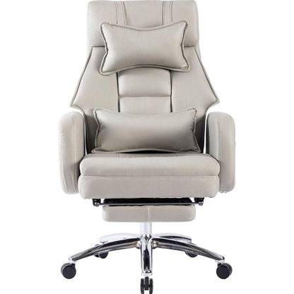 Swivel Ergonomic Office Chair, Technology Leather High Back Office Chair with Lumbar Support Headrest, Sedentary Comfortable Boss Chair, 155 Reclining Computer Chair (Color : Grey)