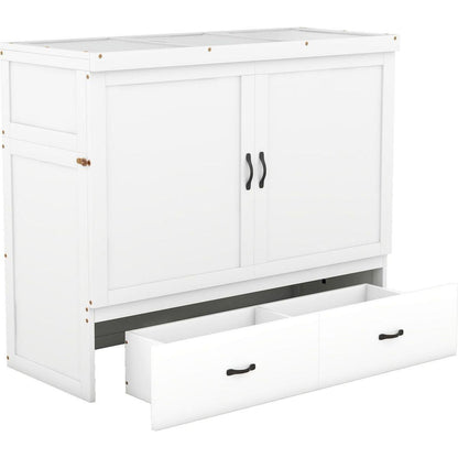 Full Size Murphy Bed with USB Port and a Large Drawer, White